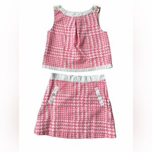 Pink Houndstooth Kids Janie And Jack Skirt 2 piece Set Size 7 Years